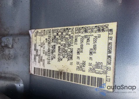 2004 Nissan Quest 3.5 Sl z USA, uszkodzony, nr VIN 5N1BV28U14N331316